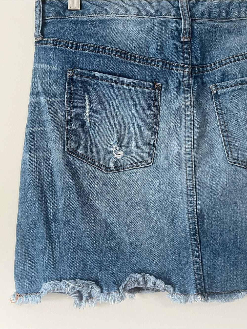 Light Blue Distressed Denim Mini Skirt - Picture 7 of 8